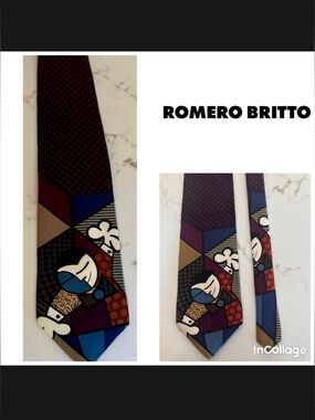 Romero Britto Multicolor Pop-Art Silk Neck Tie